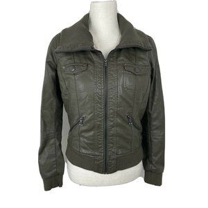Ci Sono Olive Green Bomber Jacket Faux Leather